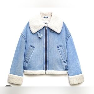 Zara Faux Shearling Denim Jacket